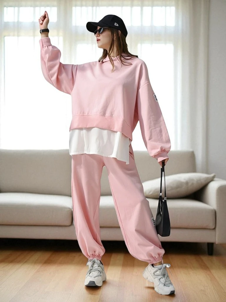 Royalfashion Дамски памучен комплект с вмъкваща се риза