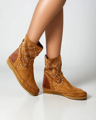 Боти до глезена за жени Royalfashion с ниска платформа и пиронче Индийски стил