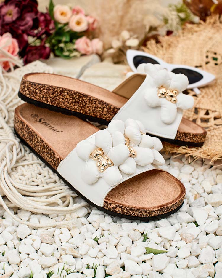 Royalfashion Дамски джапанки със златни мечета и цветя Isaralle