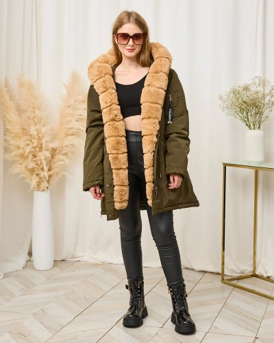 Дамско зелено зимно яке PLUS SIZE - Облекло