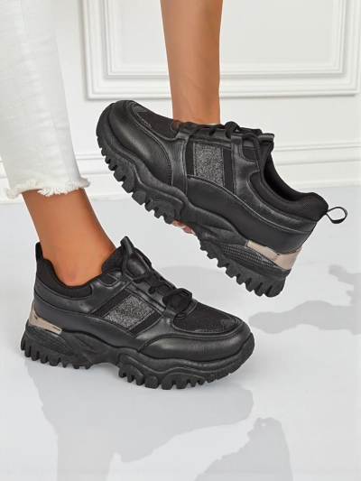 Дамски сникърси Arete Nero на равна подметка от екологична кожа