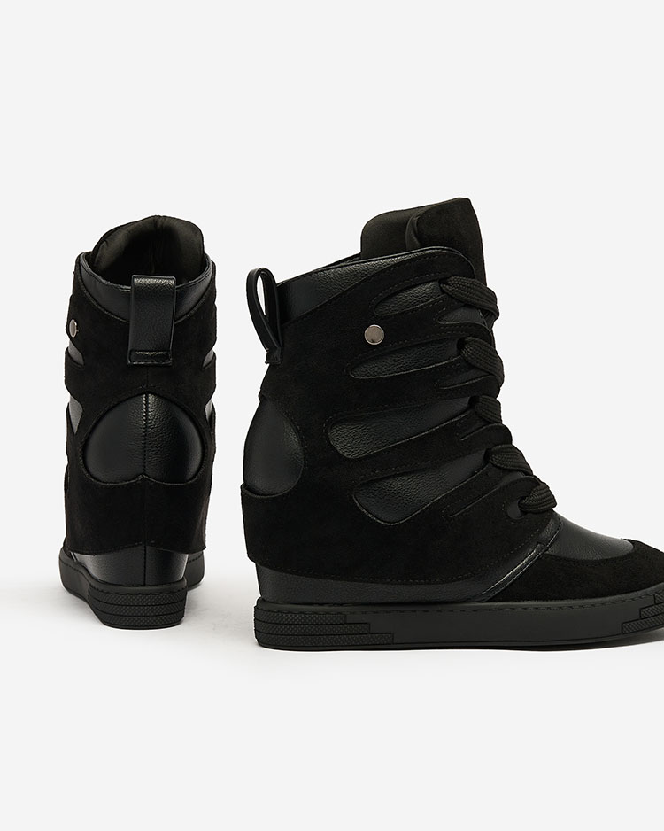 Royalfashion Черни дамски спортни ботуши на ток Pamstinsa