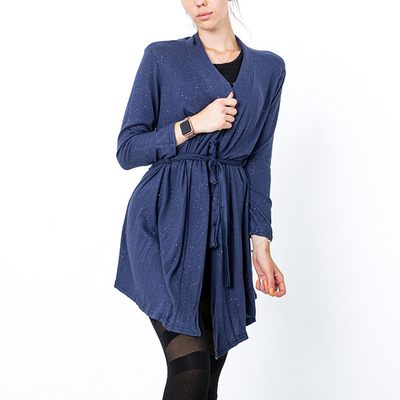 Granatowa damska wiązana narzutka kardigan - Odzież