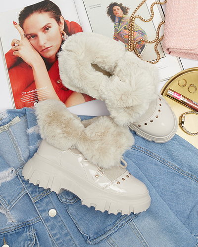 Бежови дамски ботуши за сняг с връзки Fentes- Footwear