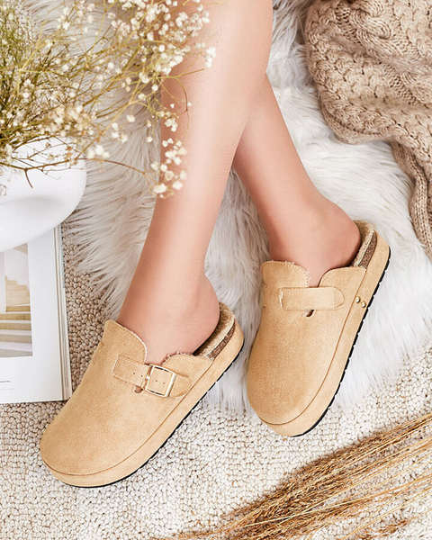 Royalfashion Дамски чехли с овча кожа и катарама Kajis