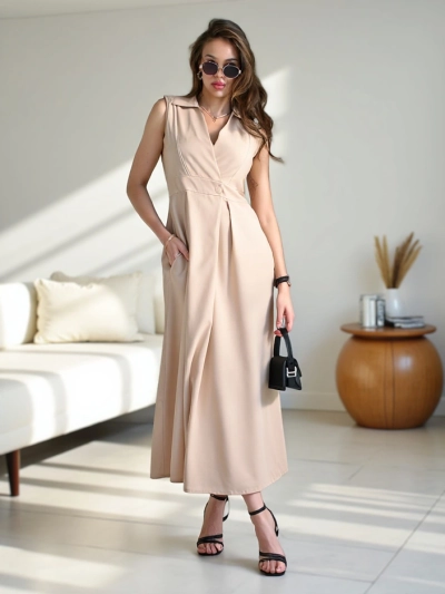 Дамска без ръкави рокля Royalfashion с обла б neckline Bizness