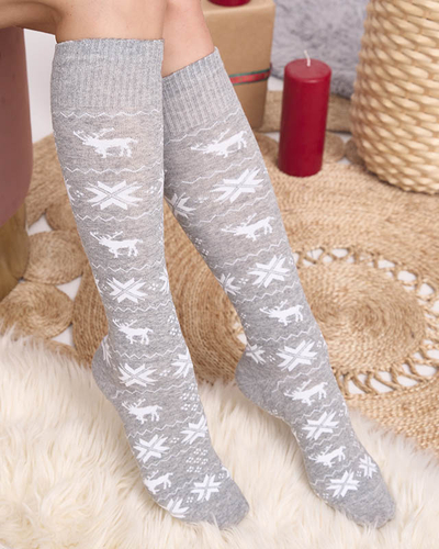 Дамски дълги коледни чорапи в светлосиво - Бельо