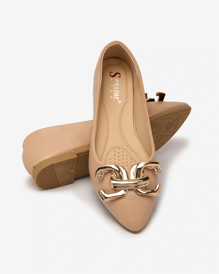 Royalfashion Яркорозови дамски балерини със заострен връх и украса на носа Figgda