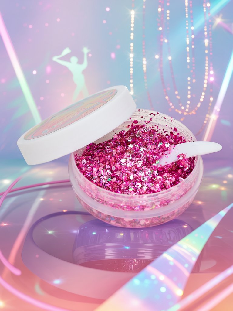 Гел с брокат за декорация на лице в розов цвят