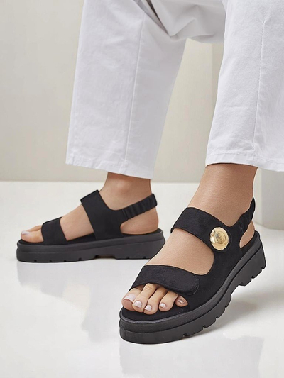 Дамски сандали Royalfashion Anthea Nero – черен велур, платформа 5 см