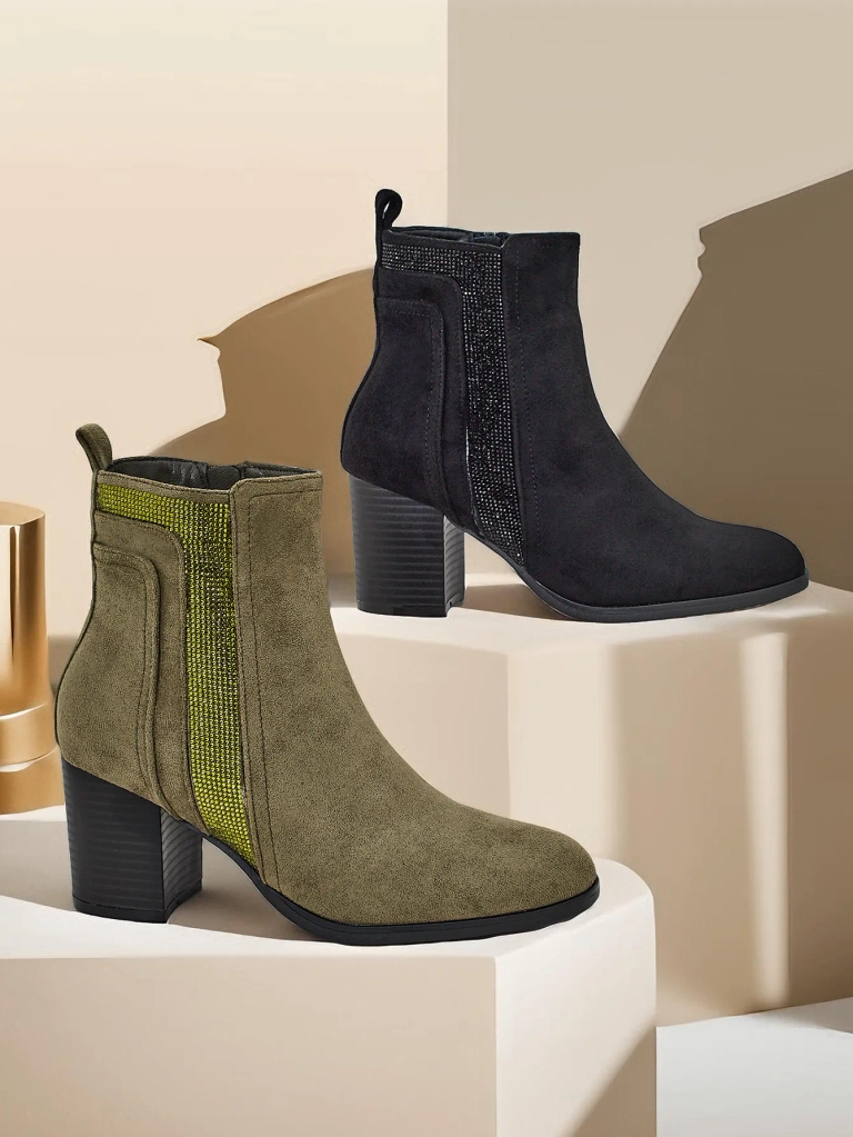 Роалфешън Дамски глезенови ботуши на ток Веното