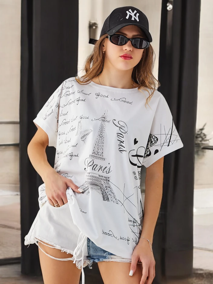 Royalfashion Памучна дамска тениска Добър Париж