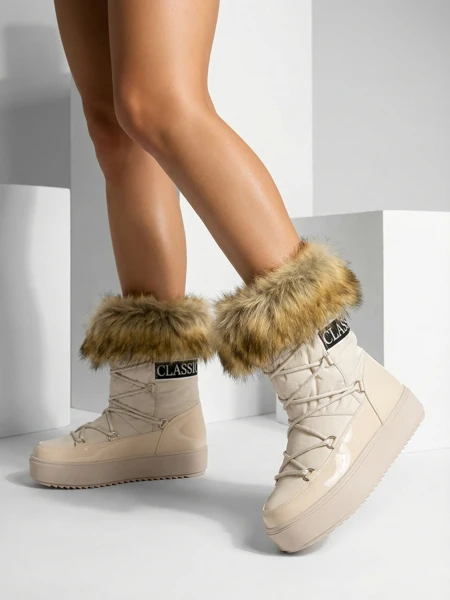 Royalfashion Бежови ботуши a'la snow boots за жени Gomllo
