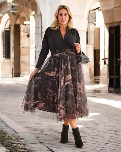 Дамска двоен слой миди пола Royalfashion