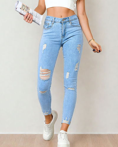 Royalfashion Дамски дънки тип "туба" с протриване