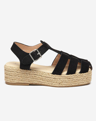 Czarne eko-zamszowe damskie sandały na platformie Keniso - Obuwie