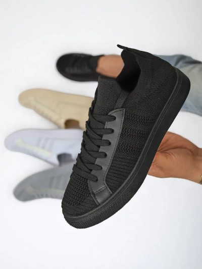 Дамски маратонки Livia Nero – черни кецове от плат и еко кожа на плоска подметка