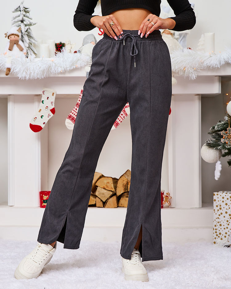 Royalfashion Тъмно сив дамски панталон от велур