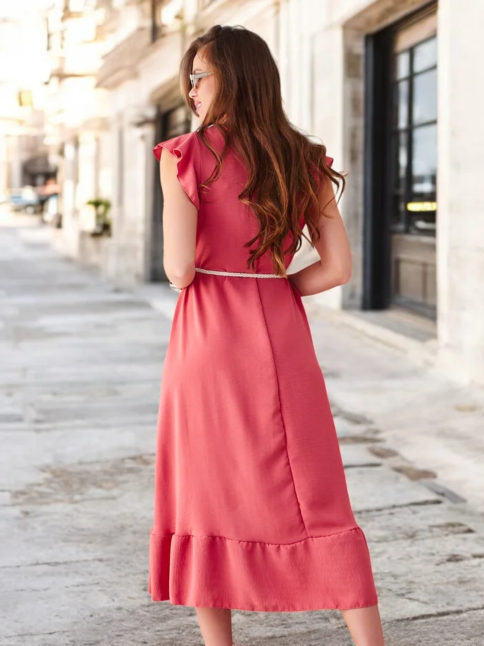 Рокля миди за жени Royalfashion с ръбове и къси ръкави