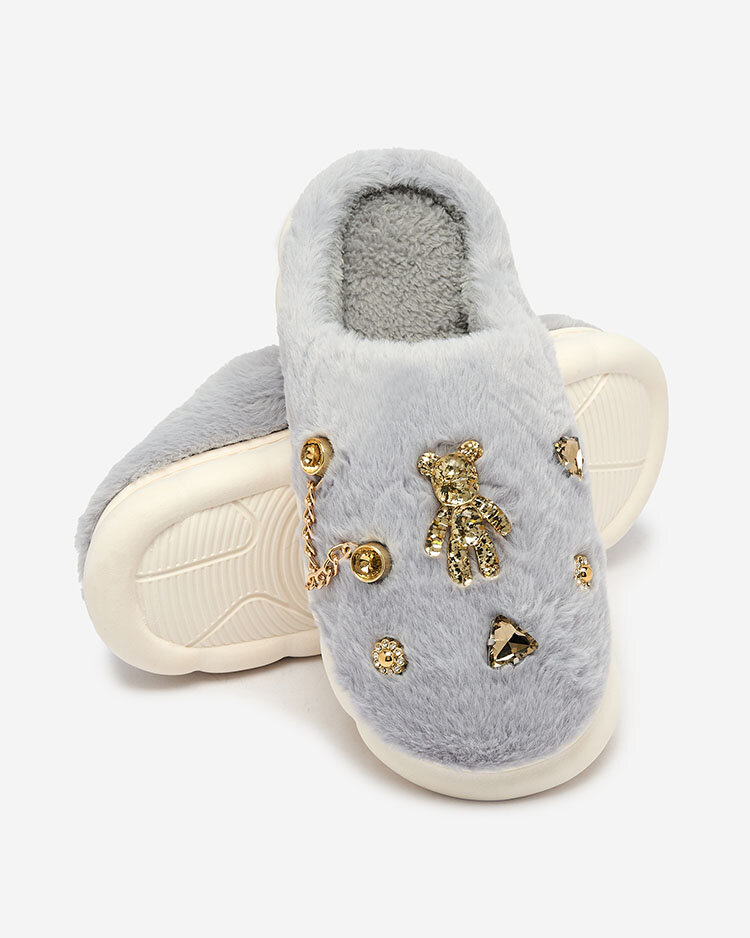 Royalfashion Сини дамски чехли от естествена кожа с орнаменти Erserra