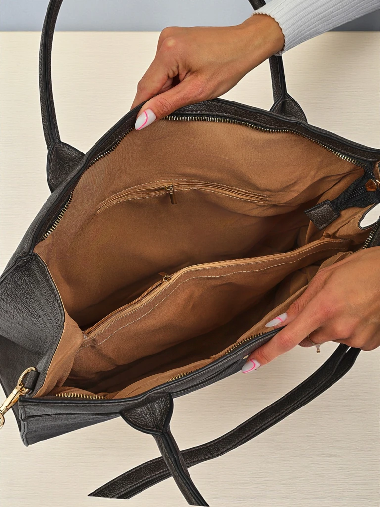 Дамска кожена чанта Etruria Classica Elegante сива 41x31x14 см