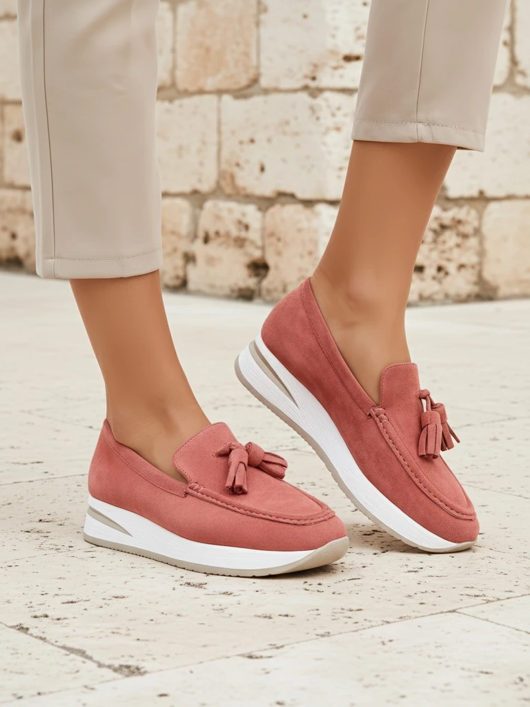 Дамски мокасини Ariadne розови на ток екологична кожа ежедневни