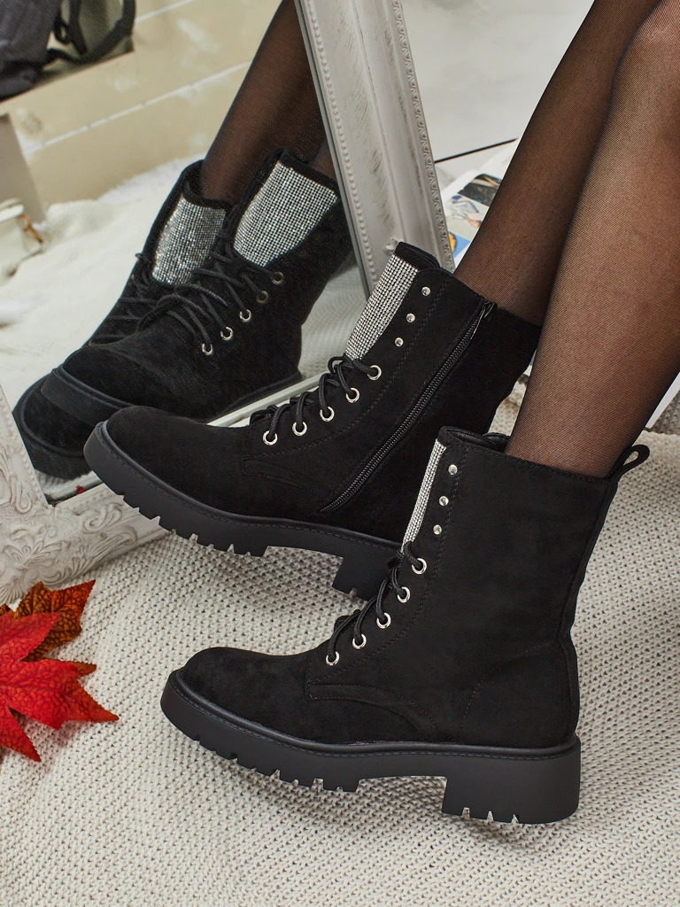 Дамски еко велурени боти с връзки Ferlyne