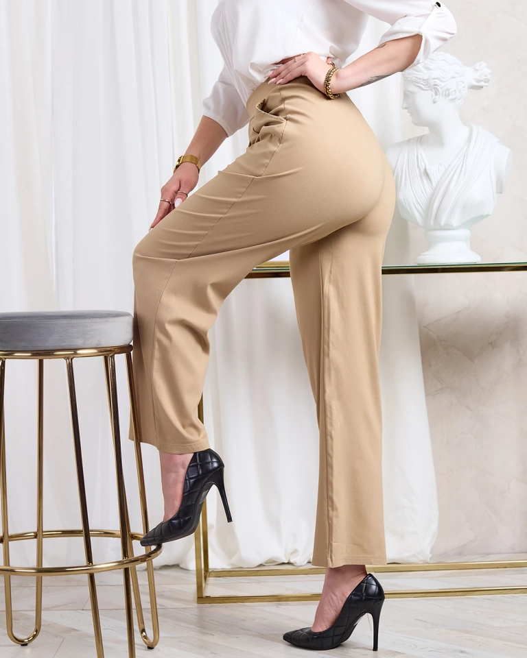 Royalfashion Светлокафяв дамски панталон от широка материя