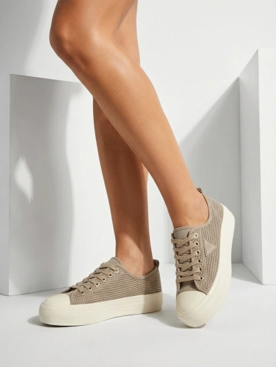 Дамски маратонки Hypatia Mesh светлокафяви за лятото плоска подметка 3см