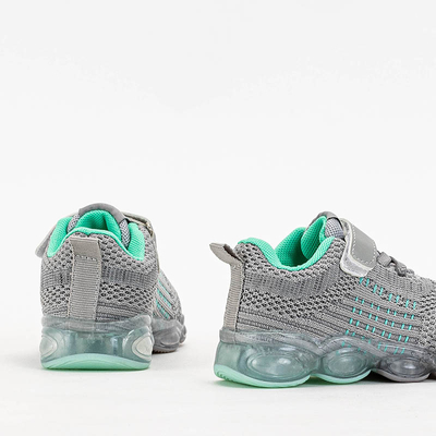 Sportowe buty dziecięce w kolorze szarym z miętowymi elementami Dons - Obuwie