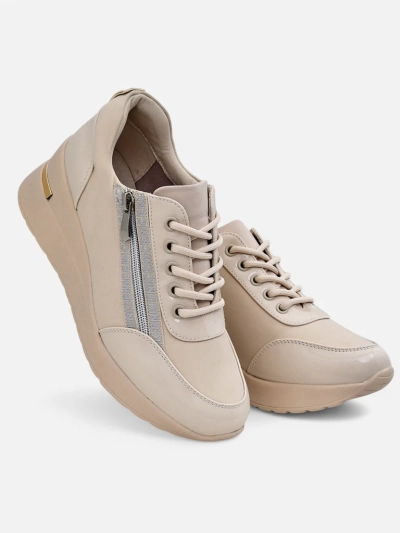 Дамски сникърси на платформа HeraBea бежови от екологична кожа 6,5 см с цип