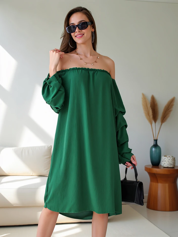 Рокля Royalfashion Smooth за жени в испански стил с ръкави.