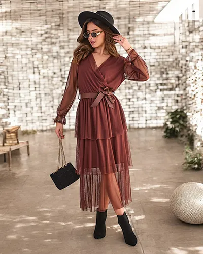 Дълга рокля за жени на Royalfashion с рюшове