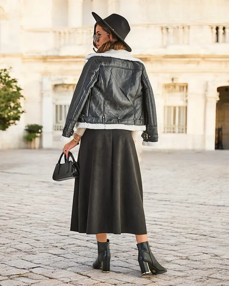 Дамска миди пола Royalfashion от велур