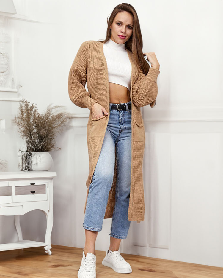 Royalfashion Светлокафяв дамски пуловер за спане