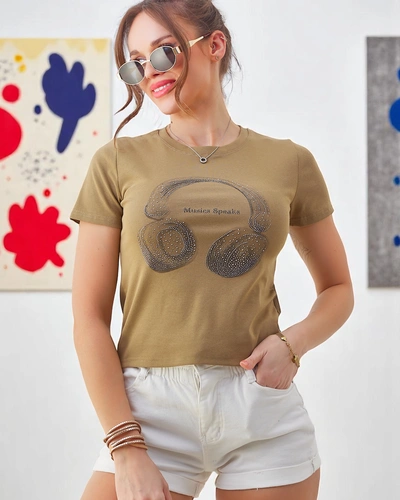 Роялфешън женска памучна тениска с печат Music Speaking