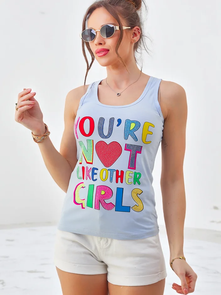 Royalfashion Дамски памучен потник с презрамки и щампи