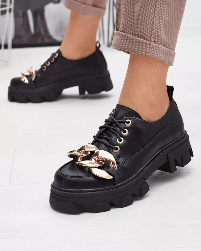 Czarne półbuty na płaskim obcasie Eqoia - Obuwie