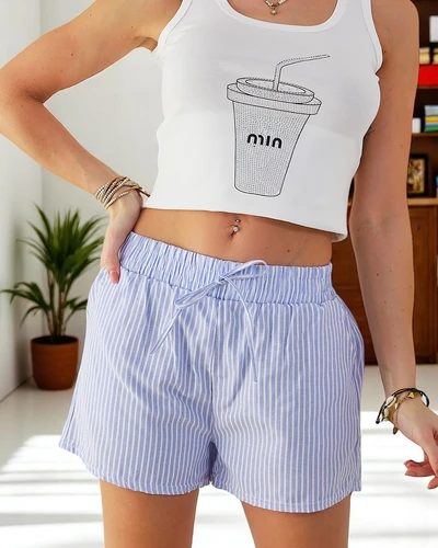 Бермуди Royalfashion за жени с еластичен колан и връзки в райе