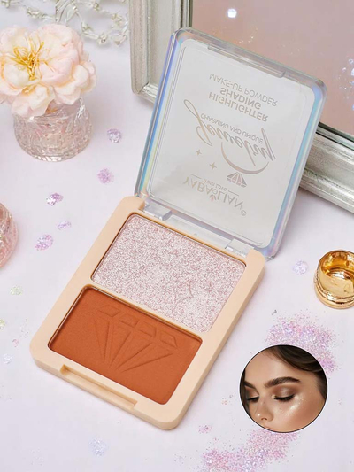 Палета от пресовани пудри за хайлайтър и бронзант за лице