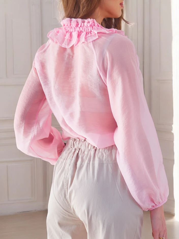 Royalfashion Прозрачна дамска риза с декоративна якичка