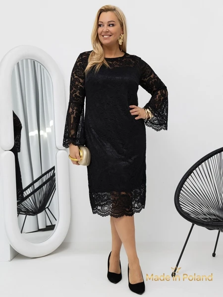 Дамска миди рокля с дантела и широки ръкави Kiss Star