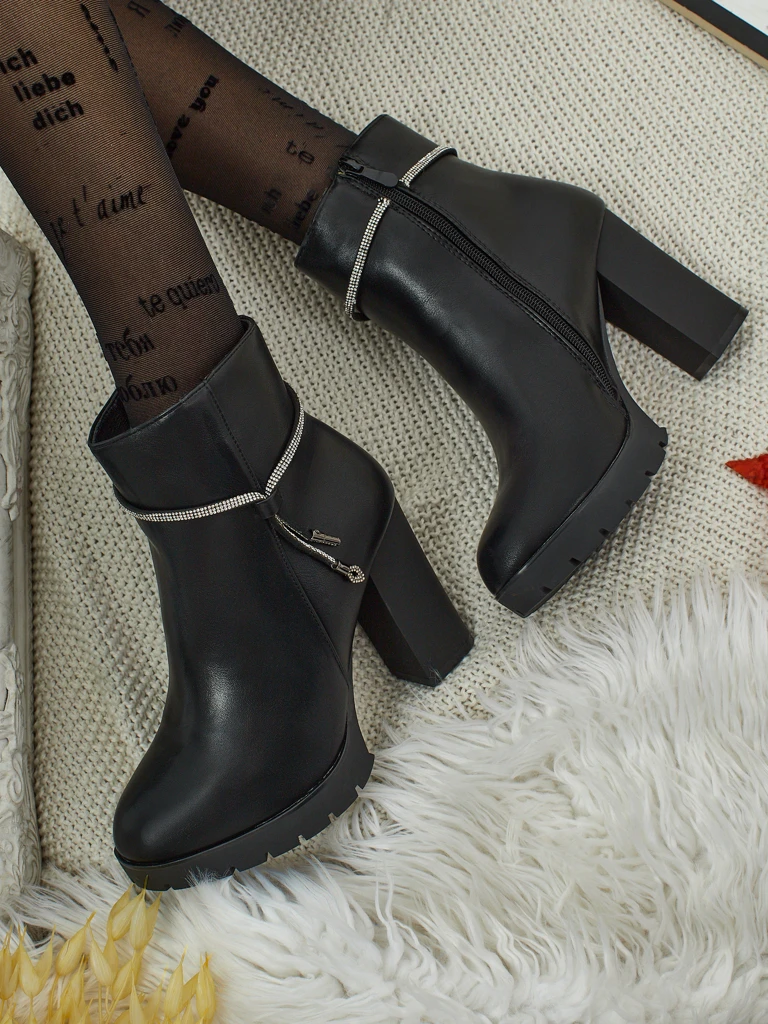 Дамски еко кожени боти до глезена на ток Marellin