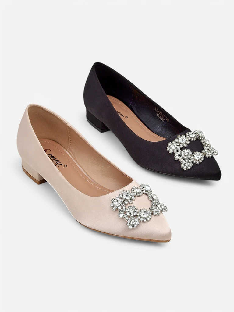 Royalfashion Женски балерини с подобен на сатен материал и катарама Legant