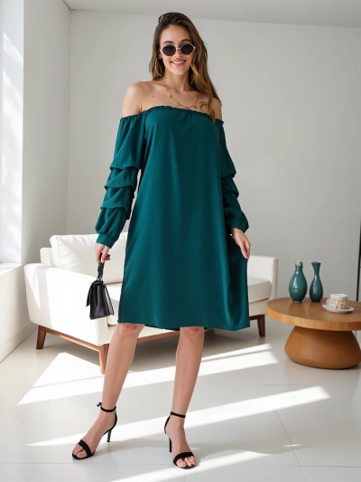 Royalfashion Гладка дамска рокля в испански стил с набори