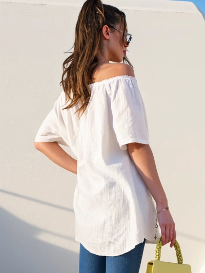 Женска памучна блуза в испански стил с декоративни копчета