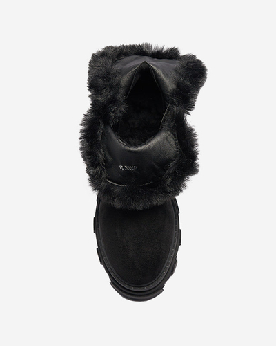 Черни дамски ботуши от еко велур с верижка Videric - Обувки