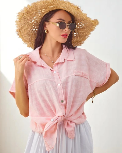 Риза от памук Royalfashion за жени с релеф и къси ръкави