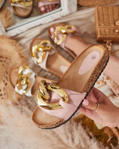 Różowe klapki damskie z ozdobą Sofig- Obuwie