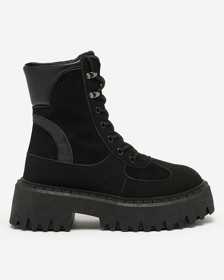 Royalfashion Черни дамски ботуши Macnev с връзки